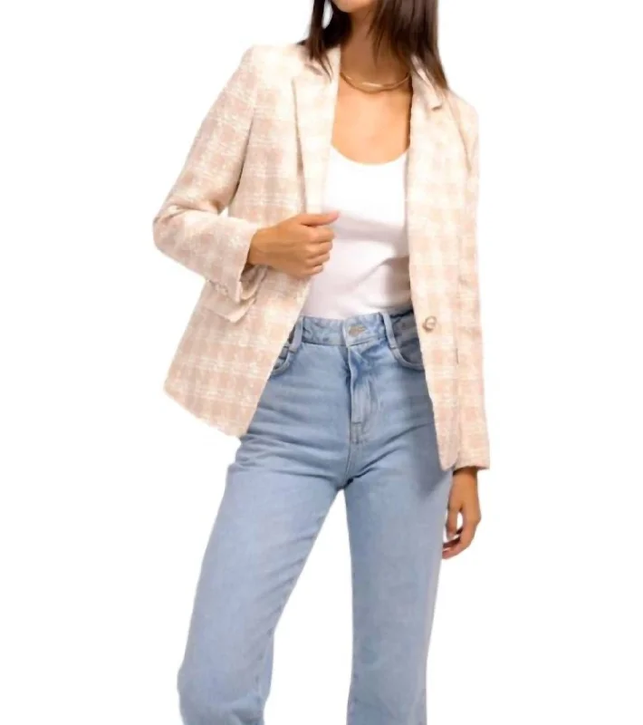 Women’s fleece-lined jackets for warmth and comfort -Jasper Patched Tweed Blazer In Baby Pink