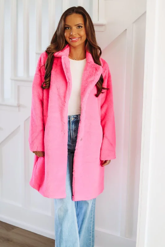 Women’s oversized jackets for relaxed fit -Always A Pink Girl Coat - Hot Pink