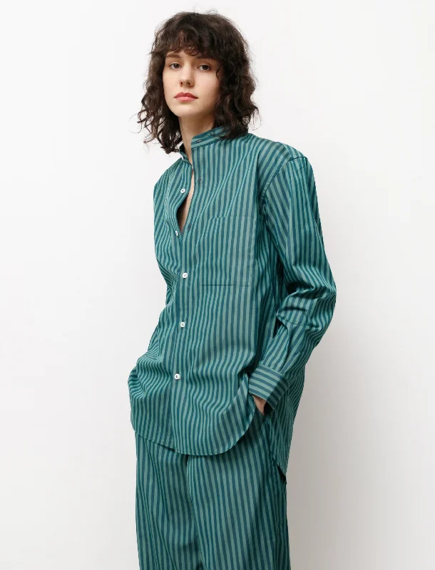 Women’s lace-up tops for edgy vibe -Mao Shirt Green Stripes