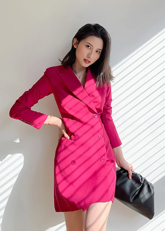 Women’s casual coats for everyday fashion -Claret Double Breasted Fit & Flare Blazer Dress