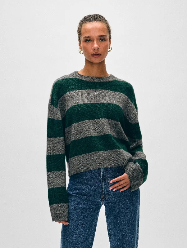 Women’s casual tops for everyday wear -Cashmere Block Striped Crewneck