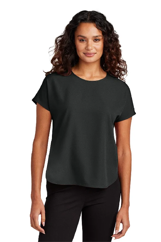 Women’s tie-front tops for stylish detail -Mercer+Mettle Womens Stretch Crepe Short Sleeve Crewneck - Deep Black - New