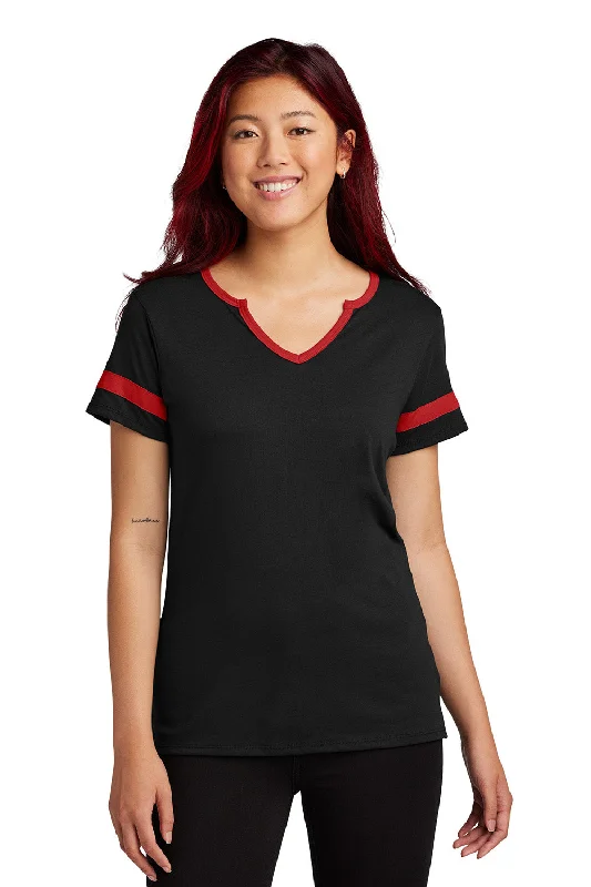 Women’s cold-shoulder tops for trendy fashion -Sport-Tek Womens Halftime Notch Neck Short Sleeve T-Shirt - Black/Deep Red - New