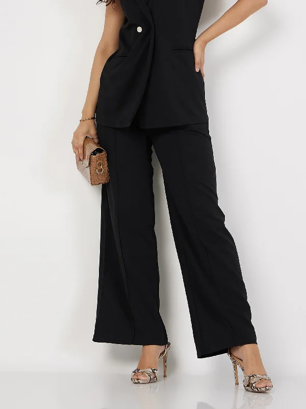 Women’s cocktail dresses for evening parties -Women’s high-waisted pants for flattering fit -Women Black Front Dart Palazzo Pants