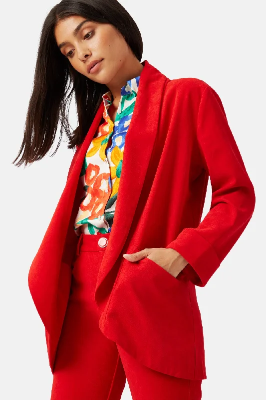 Women’s wool-blend trench coats for fall fashion -Solitude and Silence Boyfriend Jacket in Red