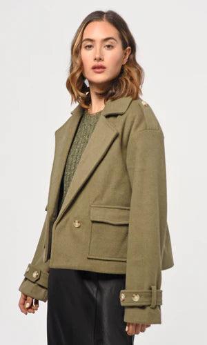 Women’s moto-style jackets for bold fashion -Olive Brushed Wool Jacket