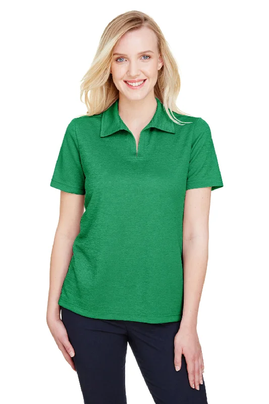 Women’s floral print blouses for feminine style -Devon & Jones Womens CrownLux Address Melange Performance Moisture Wicking Short Sleeve Polo Shirt - Heather Kelly Green