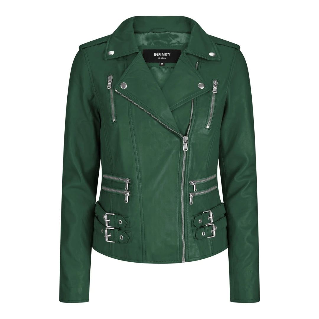 Women’s zip-up jackets for versatile wear -Women's Leather Short Biker Jacket