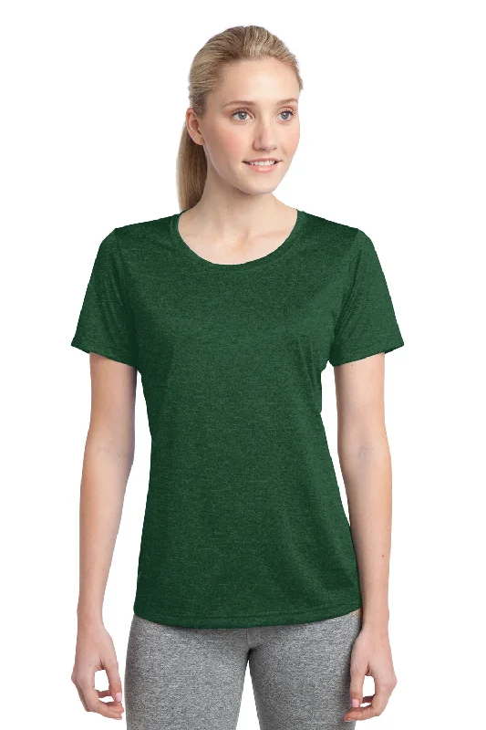 Women’s fitted blouse for office wear -Sport-Tek Womens Contender Heather Moisture Wicking Short Sleeve Crewneck T-Shirt - Heather Forest Green - Closeout