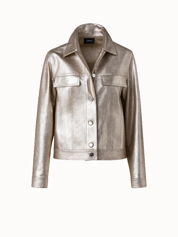 Women’s moto-style jackets for bold fashion -Pearlized Nappa Leather Jacket