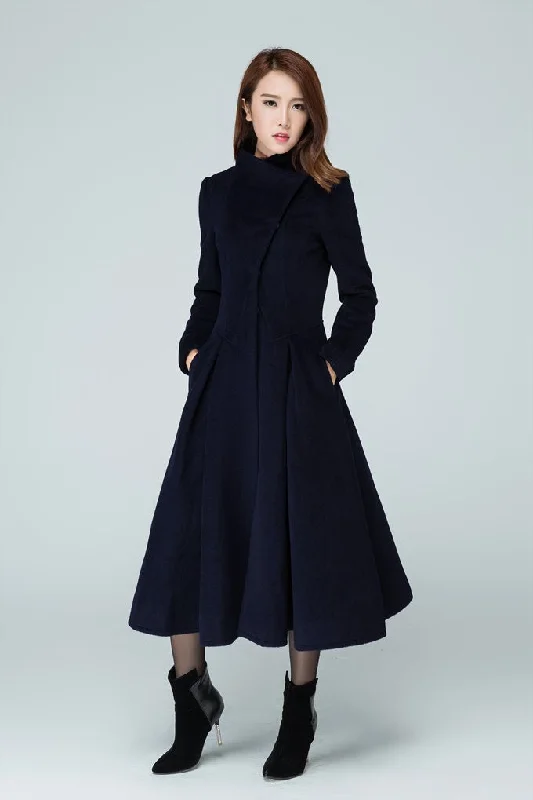 Women’s water-resistant jackets for rainy days -Long trench coat, navy coat, womens coats, swing coat 1605#