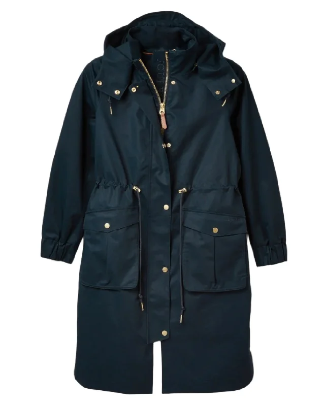 Women’s plaid wool jackets for autumn style -Joules Harpsden Waterproof Long Raincoat With Hood