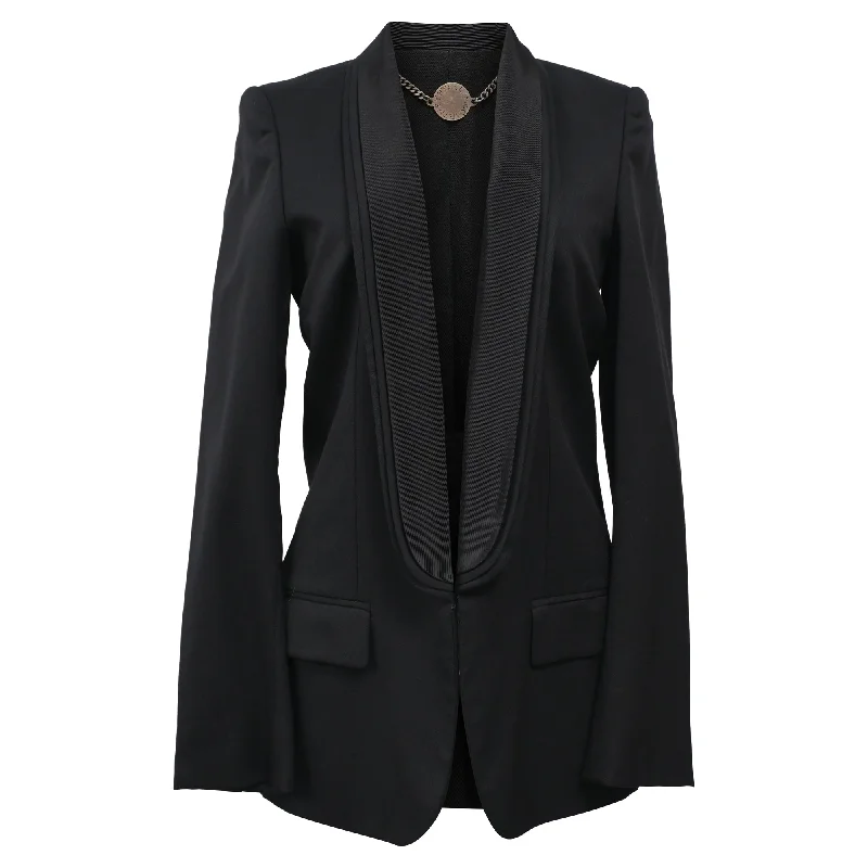 Women’s wrap coats for flattering fit -Stella Mccartney Contrast Lapel Detail Single-Breasted Blazer in Black Wool