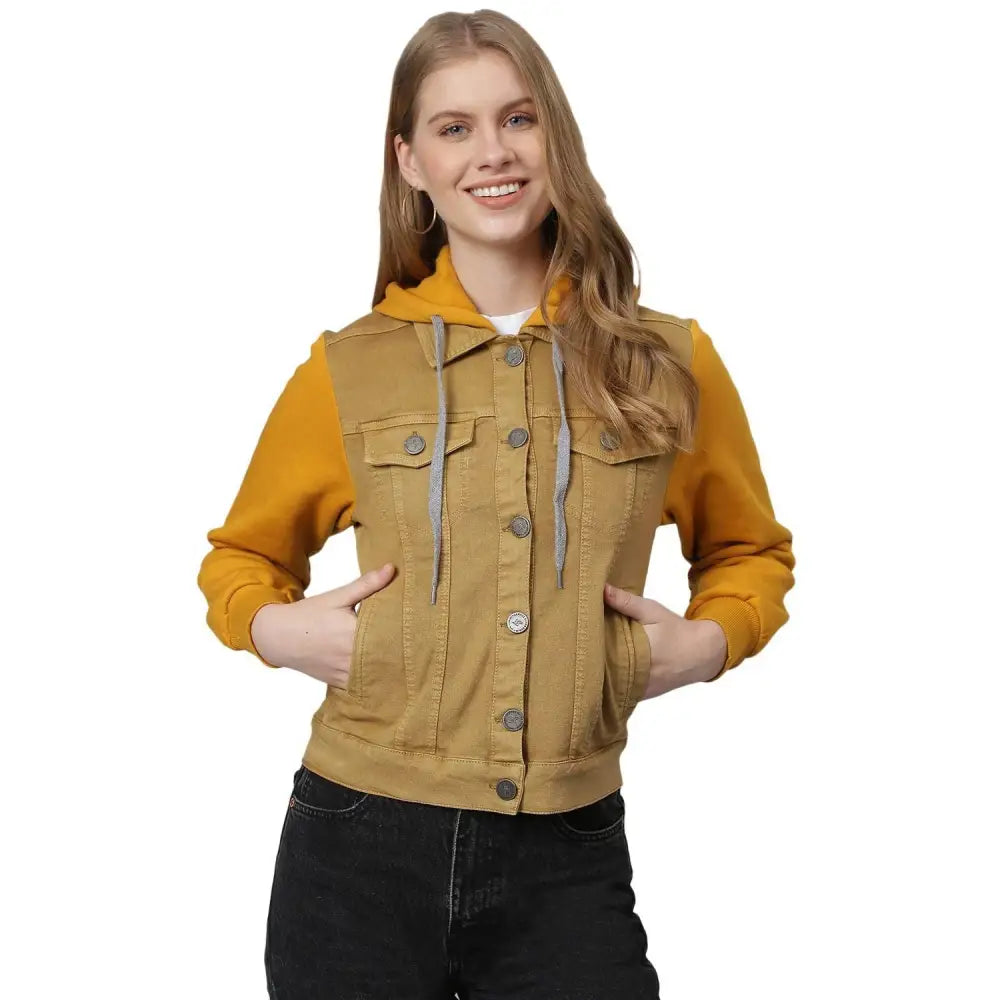 Women’s padded parkas for winter protection -Campus Sutra Women Colorblock Stylish Casual Denim Jacket