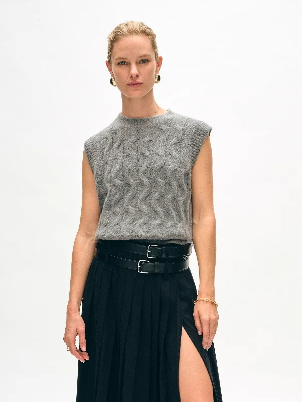 Women’s basic tops for everyday wardrobe -Merino Cashmere Bouclé Cable Vest