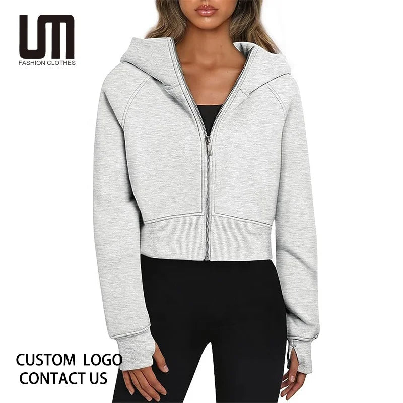 Women’s wool-blend jackets for chilly days -Liu Ming Custom Brand Logo 2024 Fall Winter Fashion Women Clothing Casual Long Sleeve Zip Up Hoodie Coat Sweatshirts