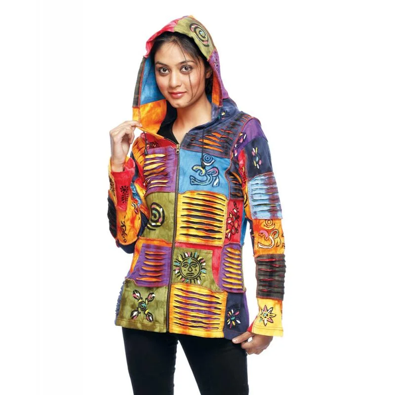 Women’s floral print jackets for vibrant fashion -Handmade Rainbow Boho Razor Cut Jacket