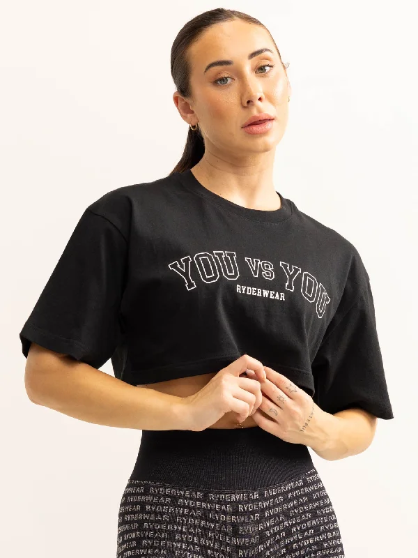 Women’s one-shoulder tops for trendy look -You vs You T-Shirt - Black