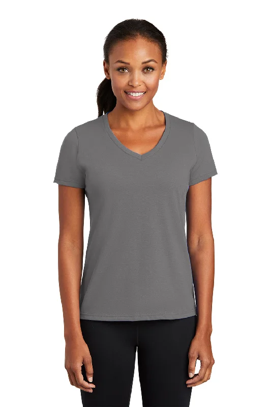 Women’s tie-front tops for stylish detail -Port & Company Womens Dry Zone Performance Moisture Wicking Short Sleeve V-Neck T-Shirt - Medium Grey