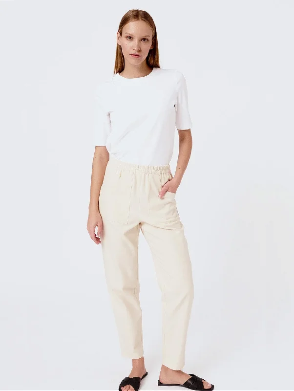 Women’s off-the-shoulder dresses for chic look -Women’s flare pants for retro vibe -Front Detail Organic Cotton Long Trousers | Cream