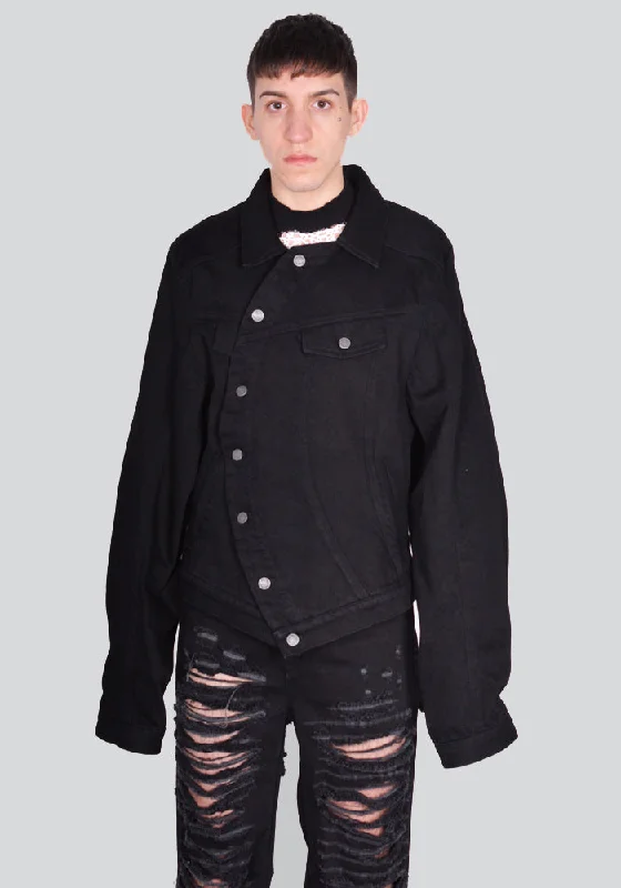 Women’s winter jackets for cold weather -EGONLAB. DN008C WRAPPED DENIM JACKET RAW BLACK