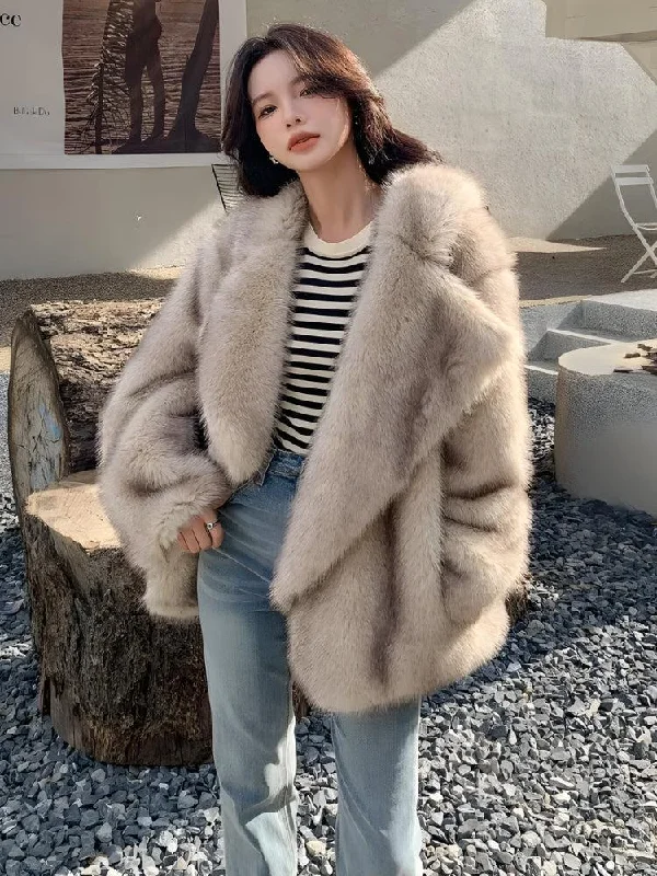 Women’s knit jackets for textured warmth -Fluffy Faux Fur Jacket