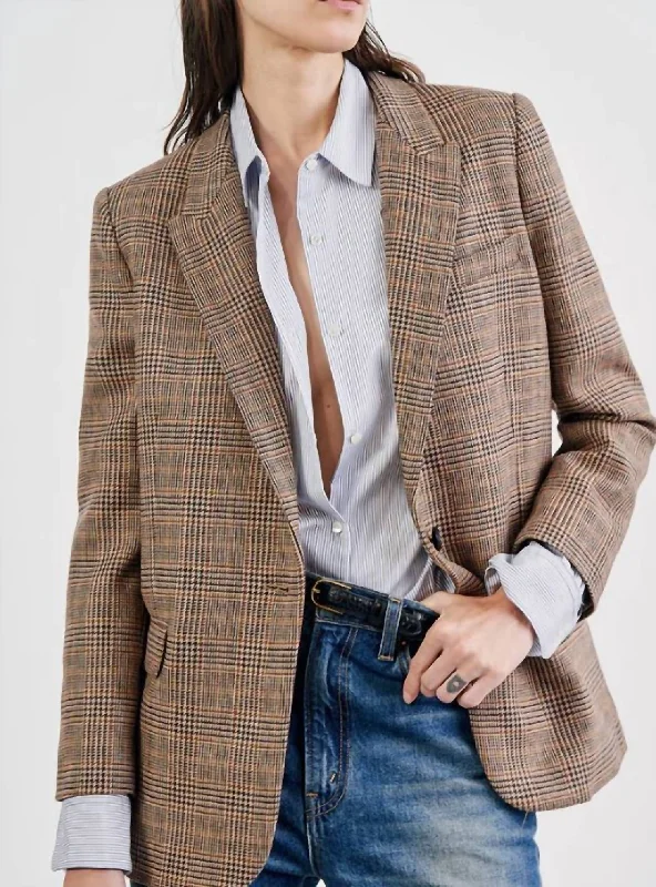 Women’s wool-blend jackets for chilly days -Diane Blazer In Brown/olive Plaid