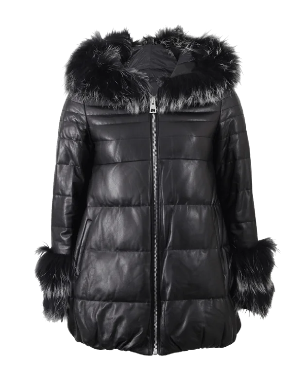 Women’s fleece zip-up jackets for outdoor wear -Puffer Fur Hood Coat