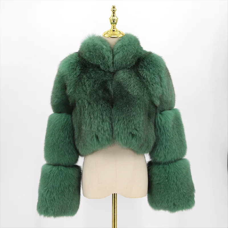 Women’s long trench coats for stylish warmth -QIUCHEN QC22062 2022 New Luxurious Fluffy Women Fashion High Quality Fox Fur Coat Winter Warm Cropped Jacket