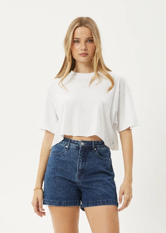 Women’s wrap shirts for casual chic -AFENDS Womens Slay Cropped - Oversized Tee - White