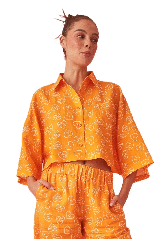 Women’s cotton tops for breathable comfort -SUMMI SUMMI Womens Linen Cropped Shirt Orange