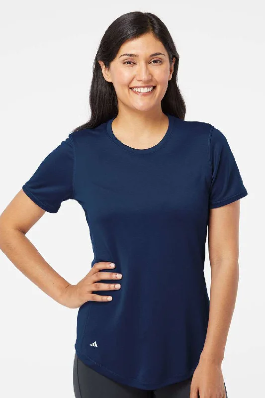 Women’s puffy sleeve tops for playful look -Adidas Womens UPF 50+ Short Sleeve Crewneck T-Shirt - Collegiate Navy Blue