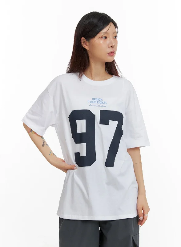 Women’s tunic-length tops for versatile layering -Oversized Graphic T-Shirt IY410