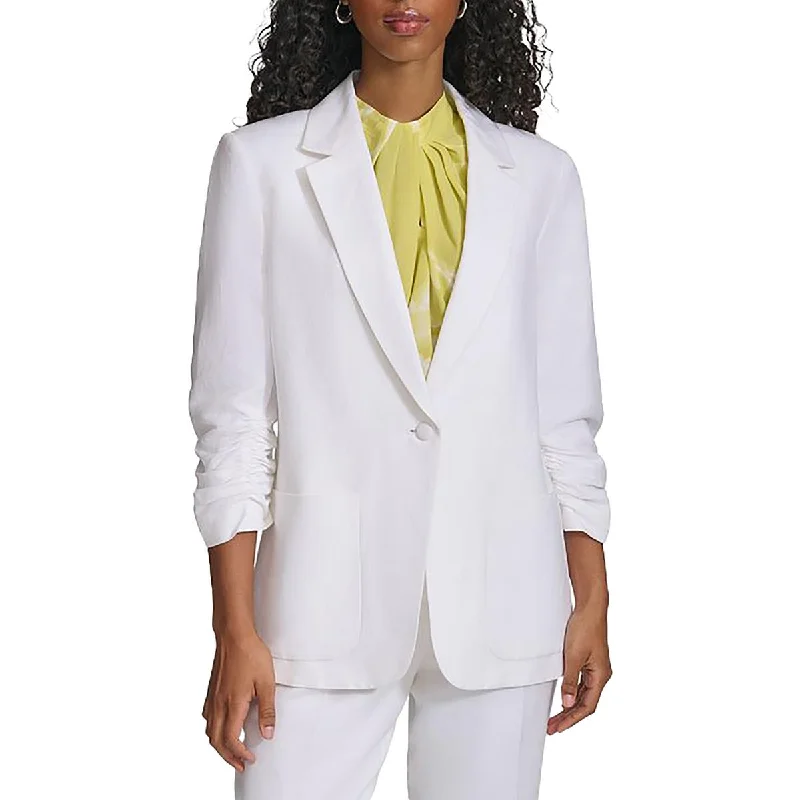 Women’s peacoat jackets for stylish warmth -Womens Collared Office Wear One-Button Blazer