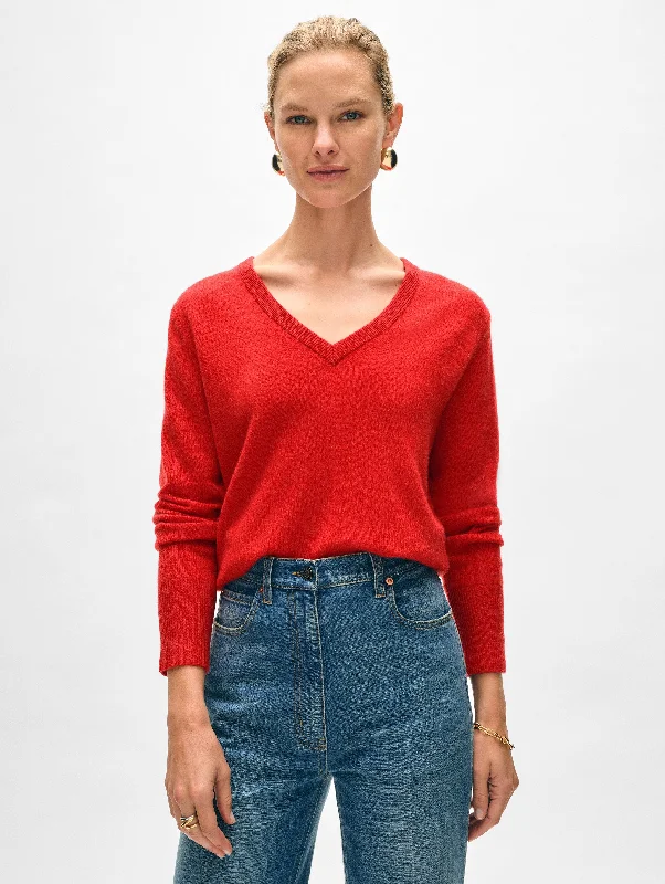 Women’s mock neck tops for chic warmth -Cashmere V Neck