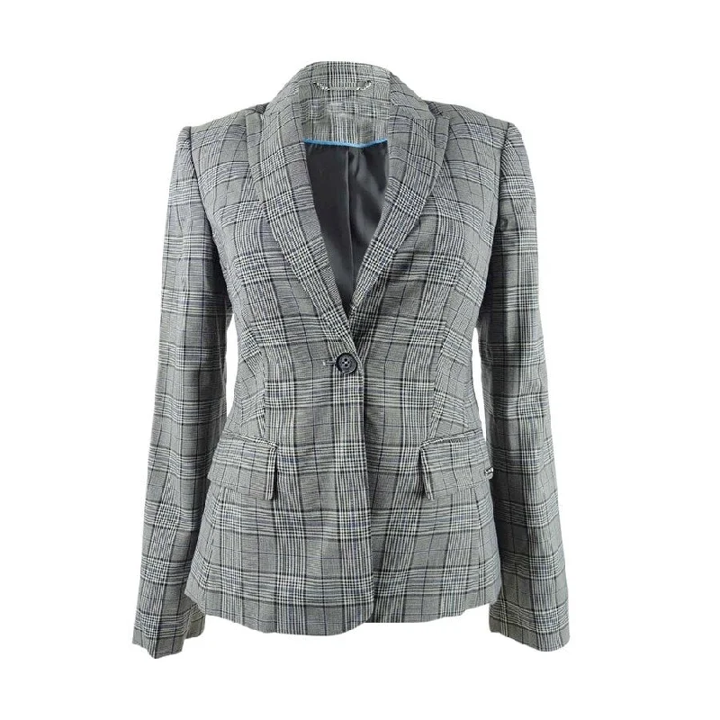 Women’s leather bomber jackets for bold look -Calvin Klein Women's Plaid One-Button Blazer