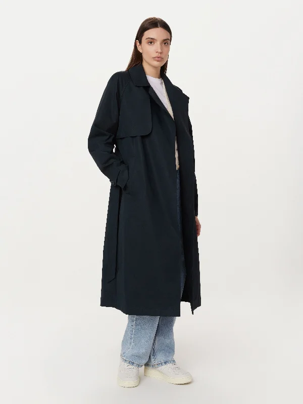 Women’s pea coats for classic style -The Long Trench Coat in Deep Blue