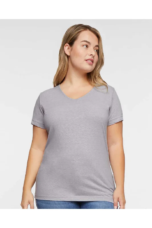 Women’s cowl neck tops for cozy warmth -LAT Womens Harborside Melange Short Sleeve V-Neck T-Shirt - Grey