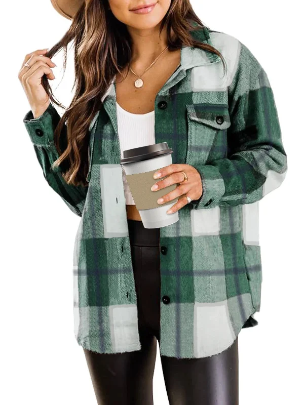 Women’s parka jackets for outdoor activities -Flannel Shirts for Women Plaid Jackets Long Sleeve Shackets Womens Button down Coats Blouses