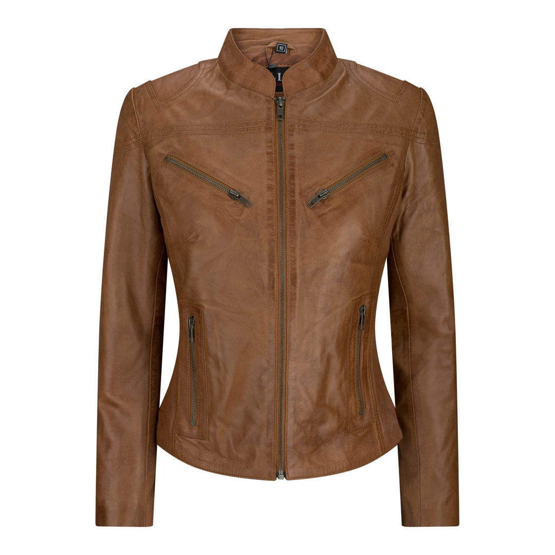 Women’s open-front jackets for easy layering -Women's Leather Fitted Biker Short Timber Jacket