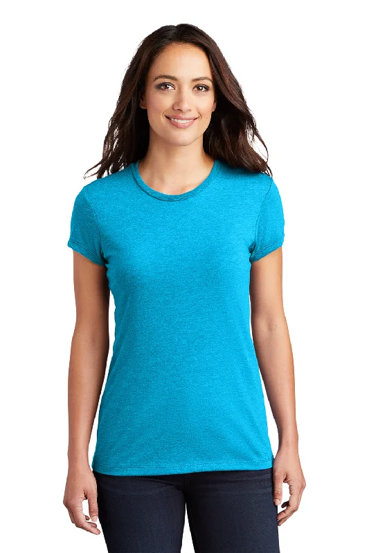 Women’s off-the-shoulder tops for chic style -District Womens Fitted Perfect Tri Short Sleeve Crewneck T-Shirt - Turquoise Blue Frost