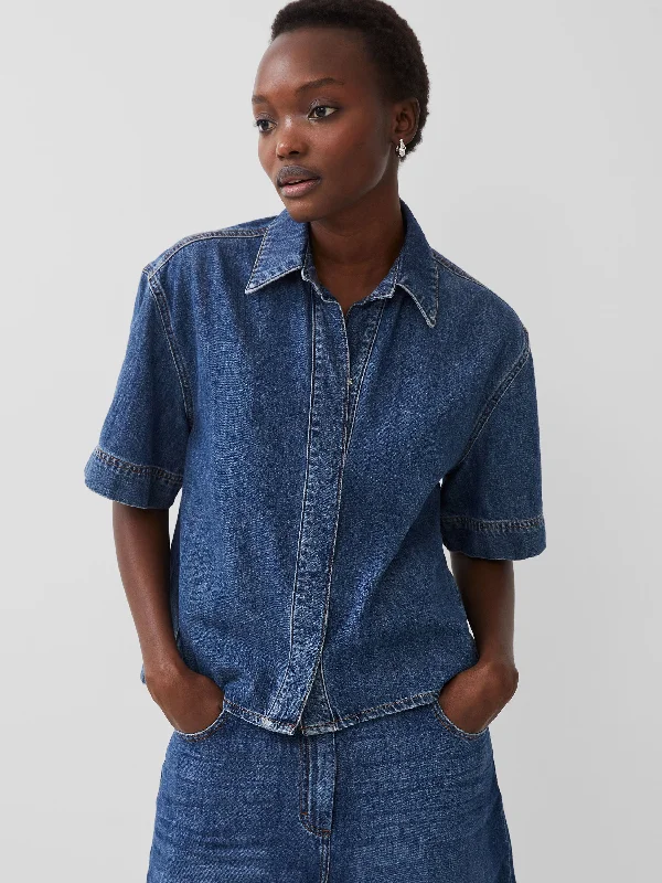 Women’s lace-up tops for edgy vibe -Finley Denim Short Sleeve Shirt