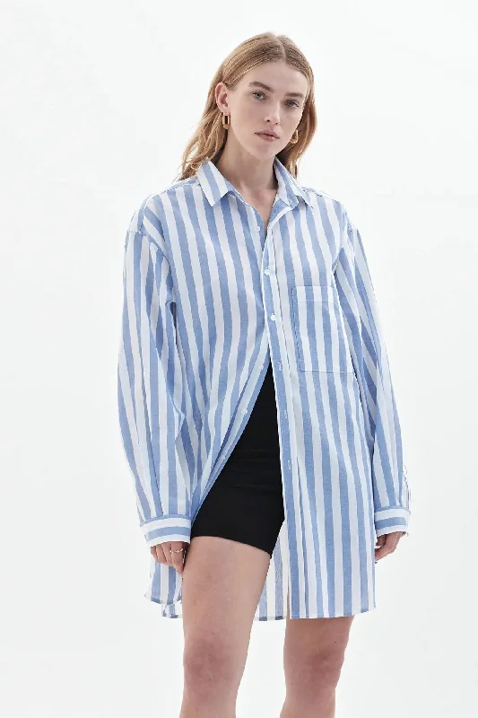 Women’s mock turtleneck tops for layered style -BLANCA Womens Fabianno Shirt  Blue Stripe