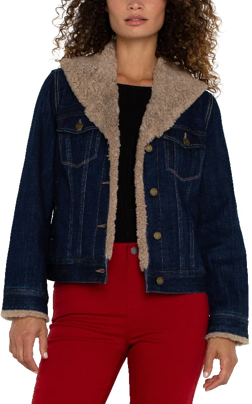 Women’s cropped jackets for trendy fashion -Sherpa Collar Trucker Jacket