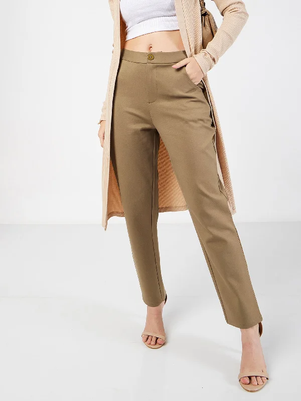 Women’s sheer dresses for ethereal look -Women’s side-striped pants for sporty style -Women Beige Roma Tapered Pants