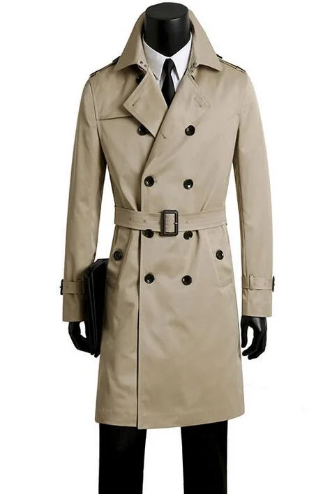 Women’s casual puffers for everyday warmth -Male trench coat men's clothing plus size spring and autumn long trench design double breasted coats men khaki outerwear fashion