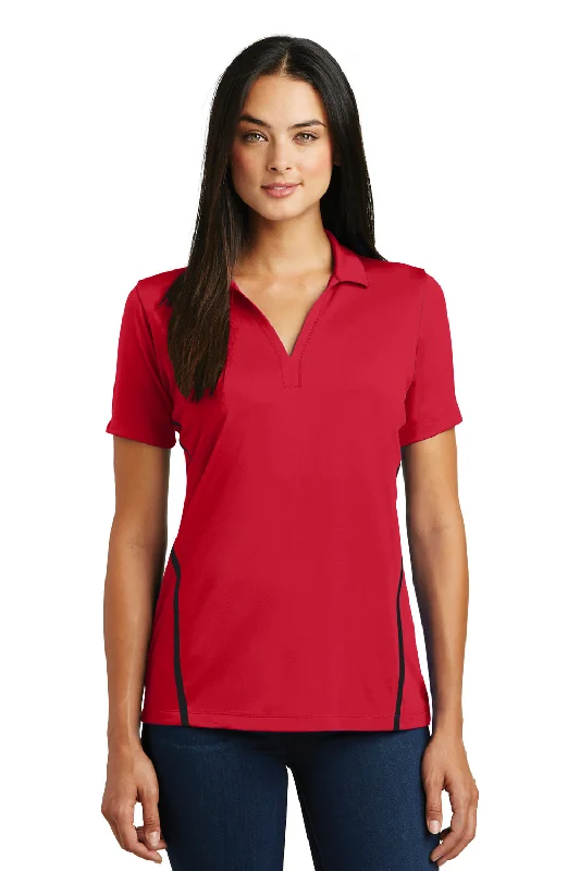 Women’s zip-up tops for active wear -Sport-Tek Womens Tough Moisture Wicking Short Sleeve Polo Shirt - Deep Red/Black - Closeout