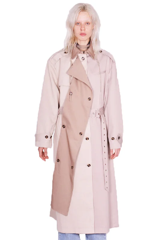 Women’s lightweight jackets for spring fashion -ROKH R8CA69 VM 43 LONG TRENCH COAT MULTI-BEIGE