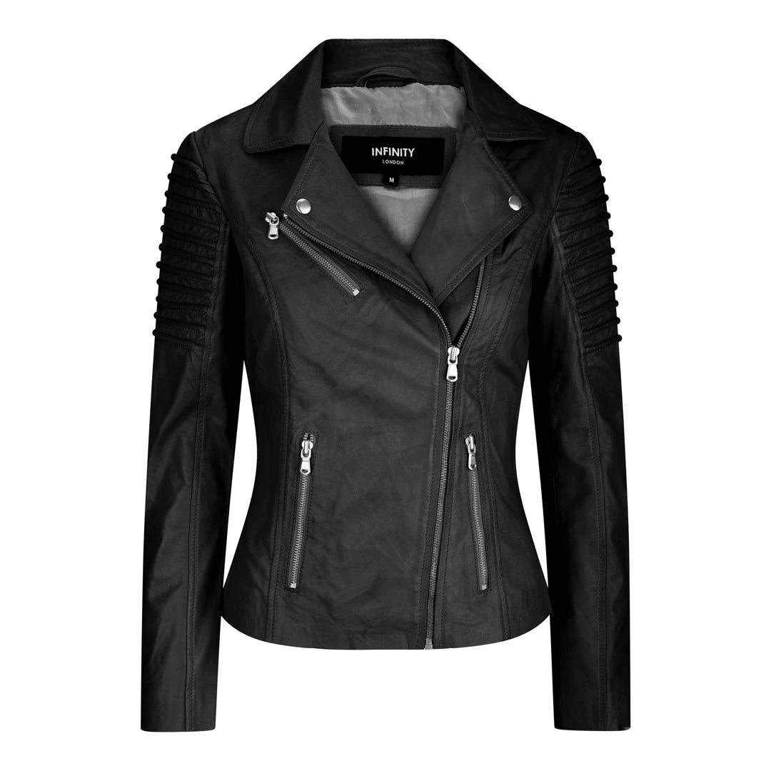 Women’s faux leather jackets for stylish look -Women's Leather Black Biker Jacket