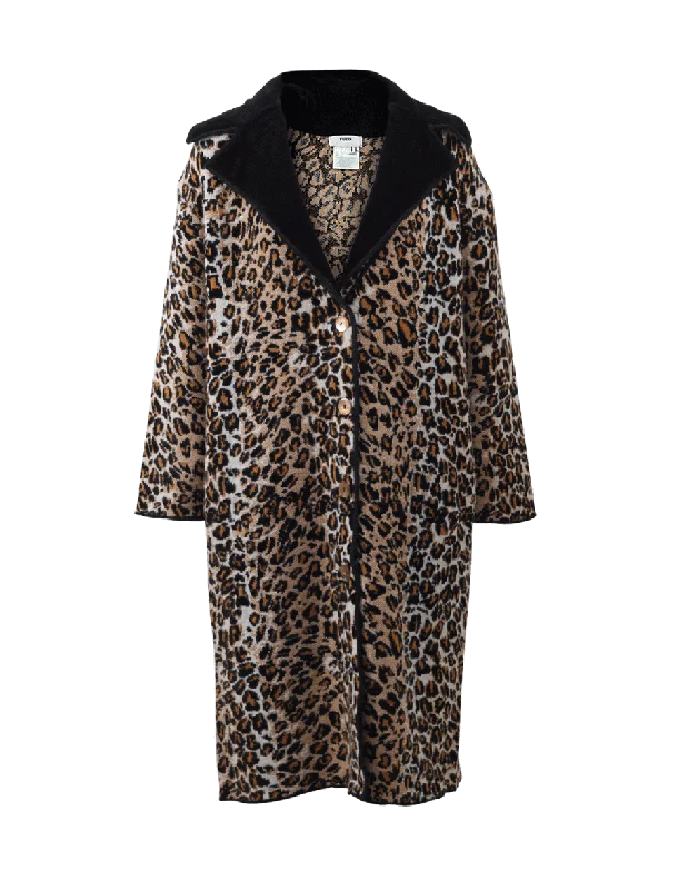 Women’s knit jackets for textured warmth -Heavy Knit Leopard Coat